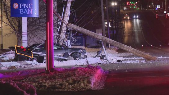 Overnight Crash Knocks Out Power, Injures Driver in Maplewood. Photo by KSDK 5 On Your Side